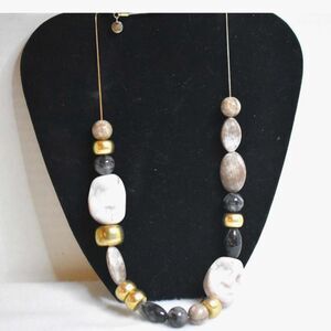 Lydell NYC Vintage Chunky Polished Stone/Beaded Silver Tone Snake Chain Necklace